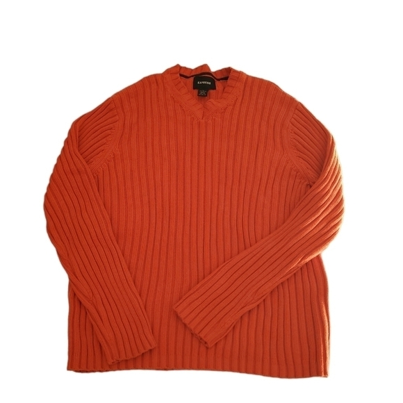 Express Vintage Ribbed Knit V-neck Orange Sweater Size XL - Picture 1 of 6